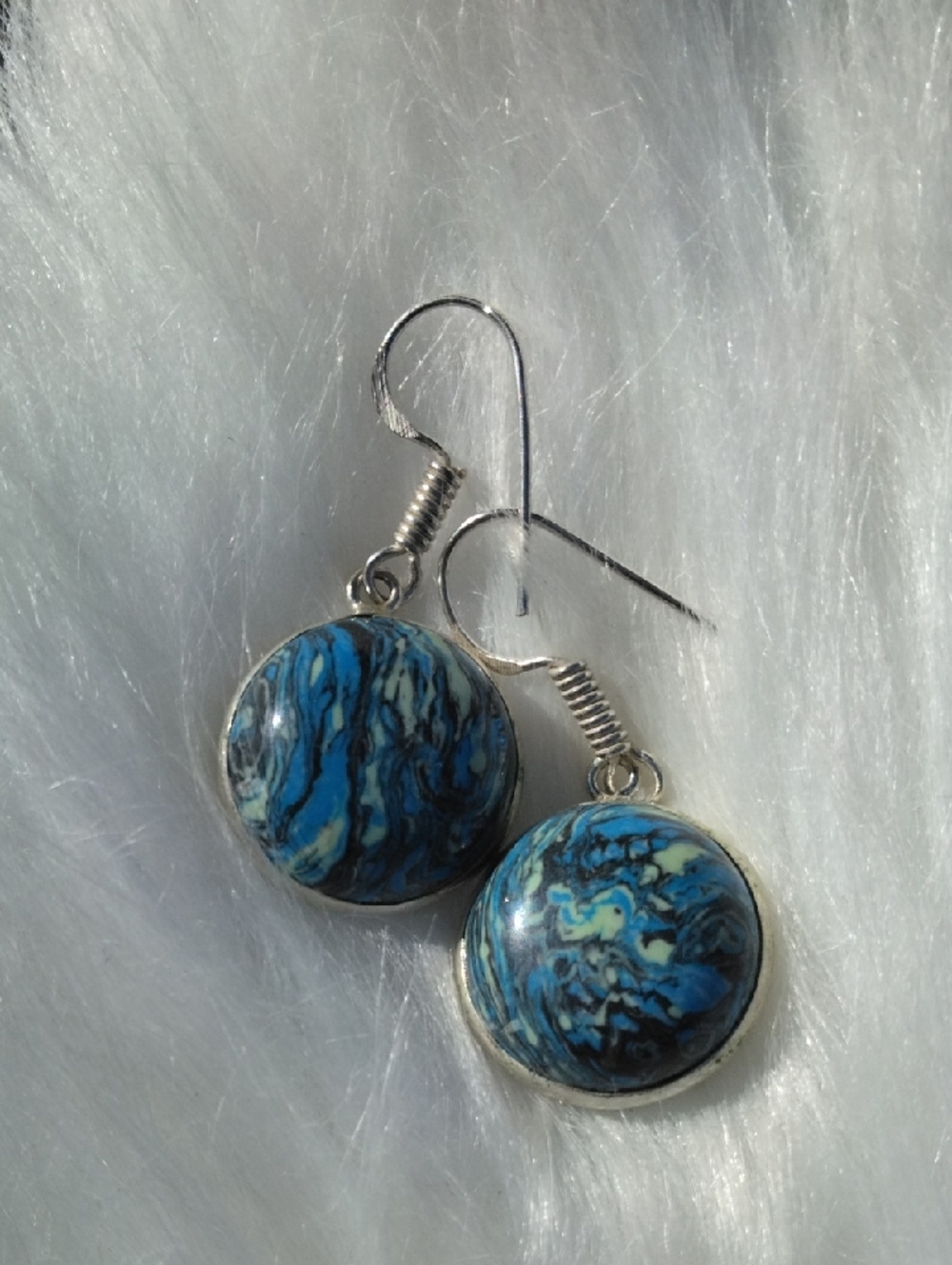 Blue Rainbow Caliscilica Silver Plated Gemstone Earrings